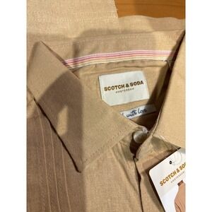 Scotch & Soda Amsterdam Mens Short Sleeve Woven Shirt, Tan, Medium, New